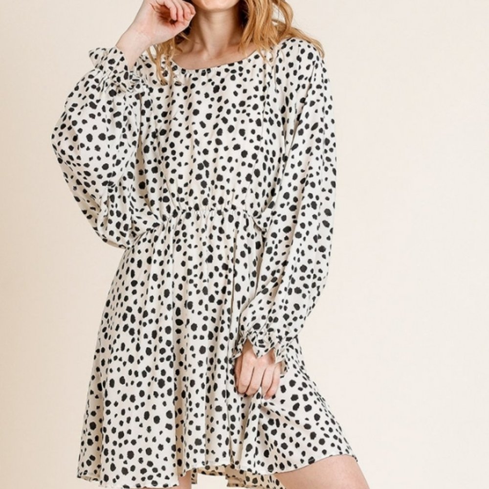Umgee Dalmatian Print Puff Sleeve Dress